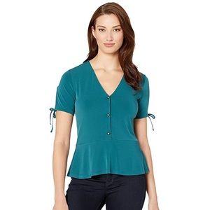 Michael Kors Solid Peplum Kit Top in Atlantic